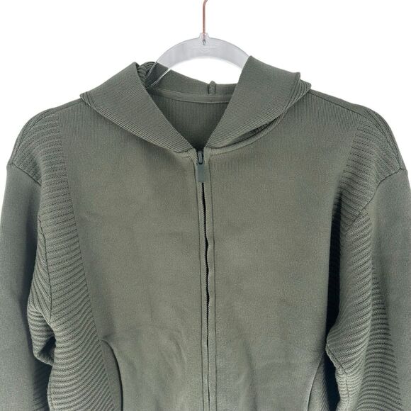 Pleats Please Issey Miyake Sweater Womens 3 Green Cardigan Hooded Zip Casual - Picture 4 of 13